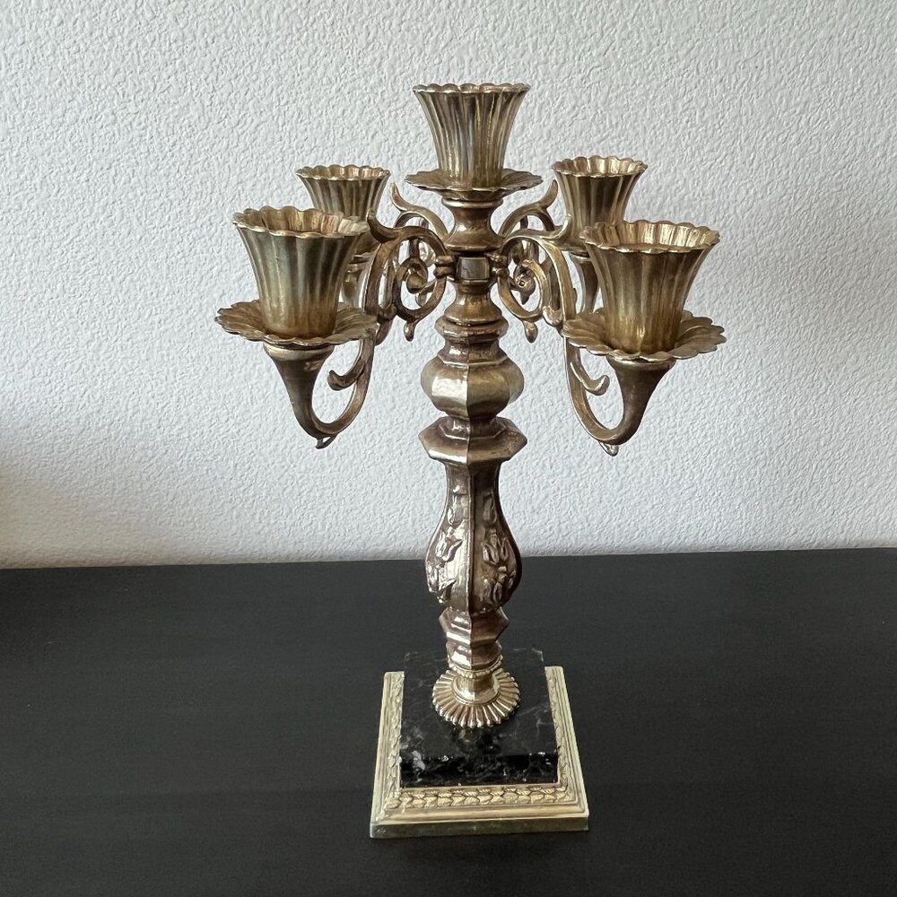 Hollywood Regency Candelabra // Five Arms // Marble Base Made in Italy // Dilly